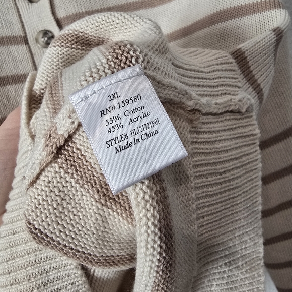 Pink Lily Neutral Striped Henley Sweater 2X - Picture 6 of 6